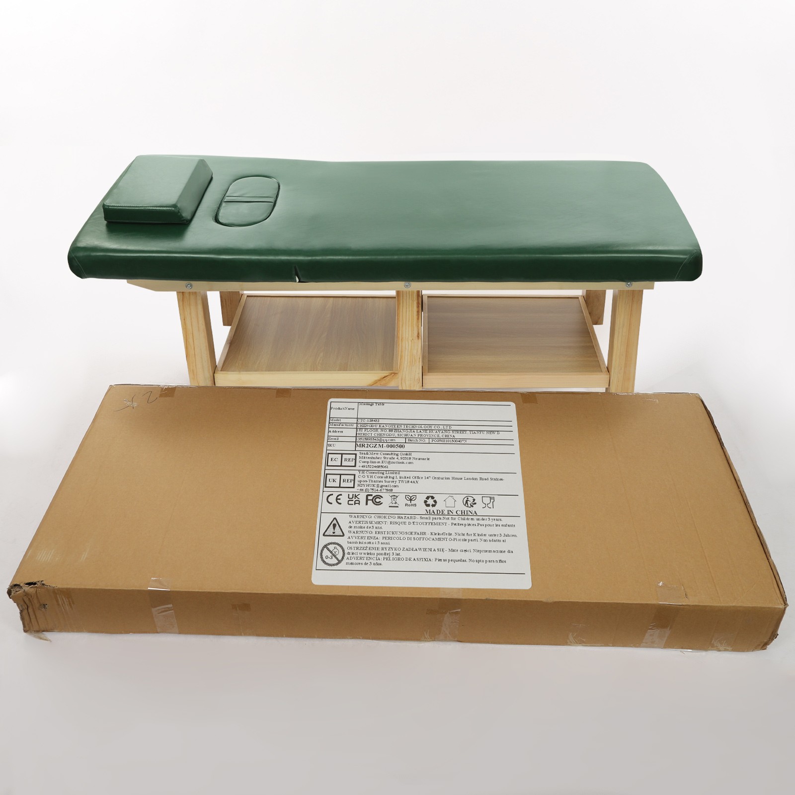 Massage Table 190 cm Solid Wood Sponge, PU Therapy Bed Massage Bed w/ Pillow