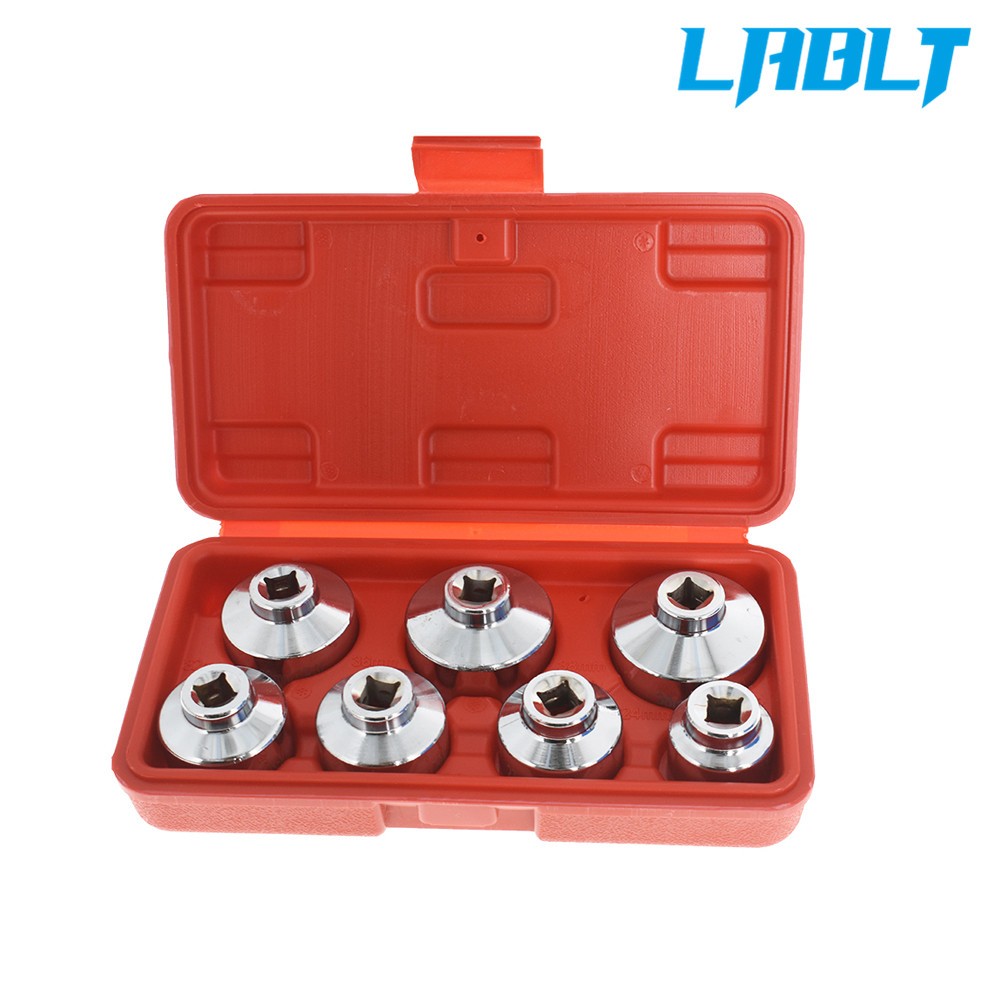 7-Piece Oil Filter Paper Cartridge Housing Cap Wrench Socket Tool Kit 3/8"