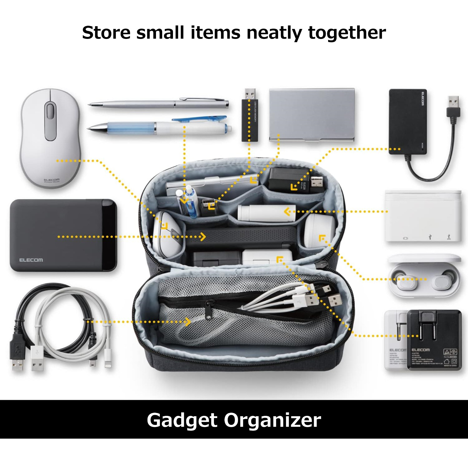 ELECOM Self-Standing Gadget Organizer Pouch w/ Handle Black BMA-GP18NBK