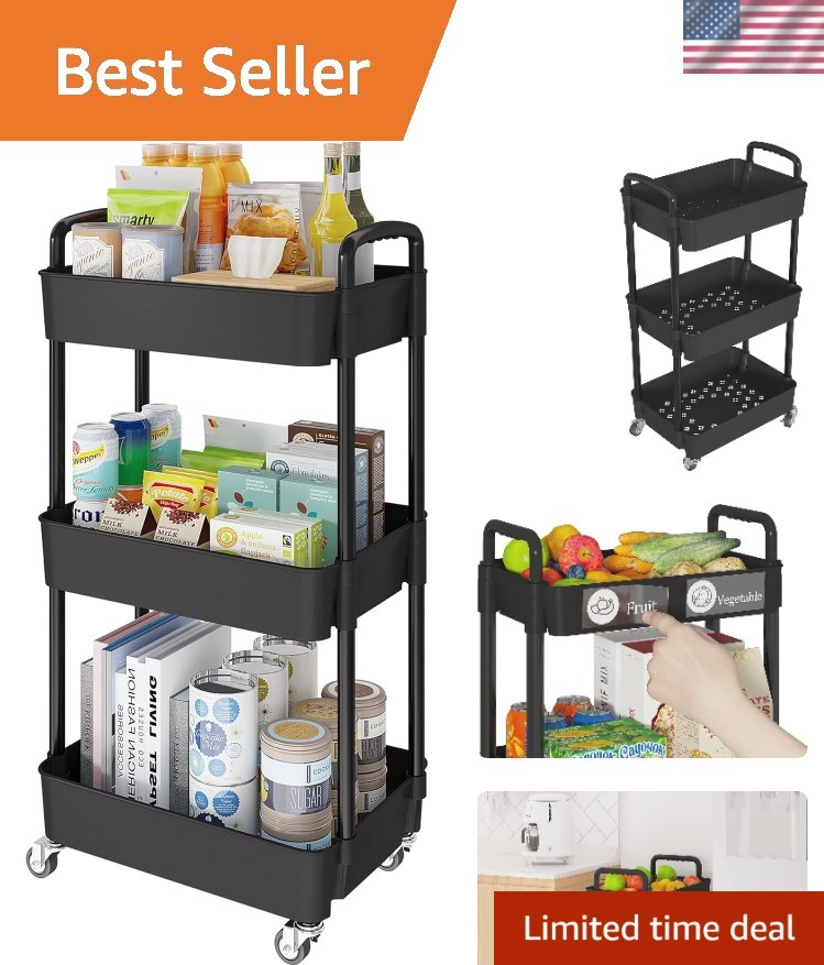 Sturdy and Lightweight 3-Tier Mobile Shelving Unit - Effortless Storage Solution