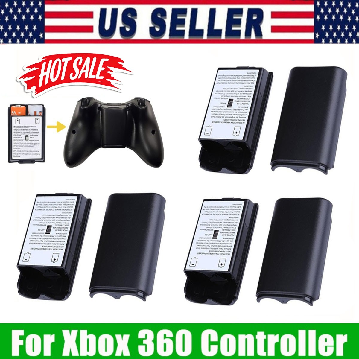AA Battery Back Cover Case Shell Pack For Xbox 360 Wireless Controller Black Lot
