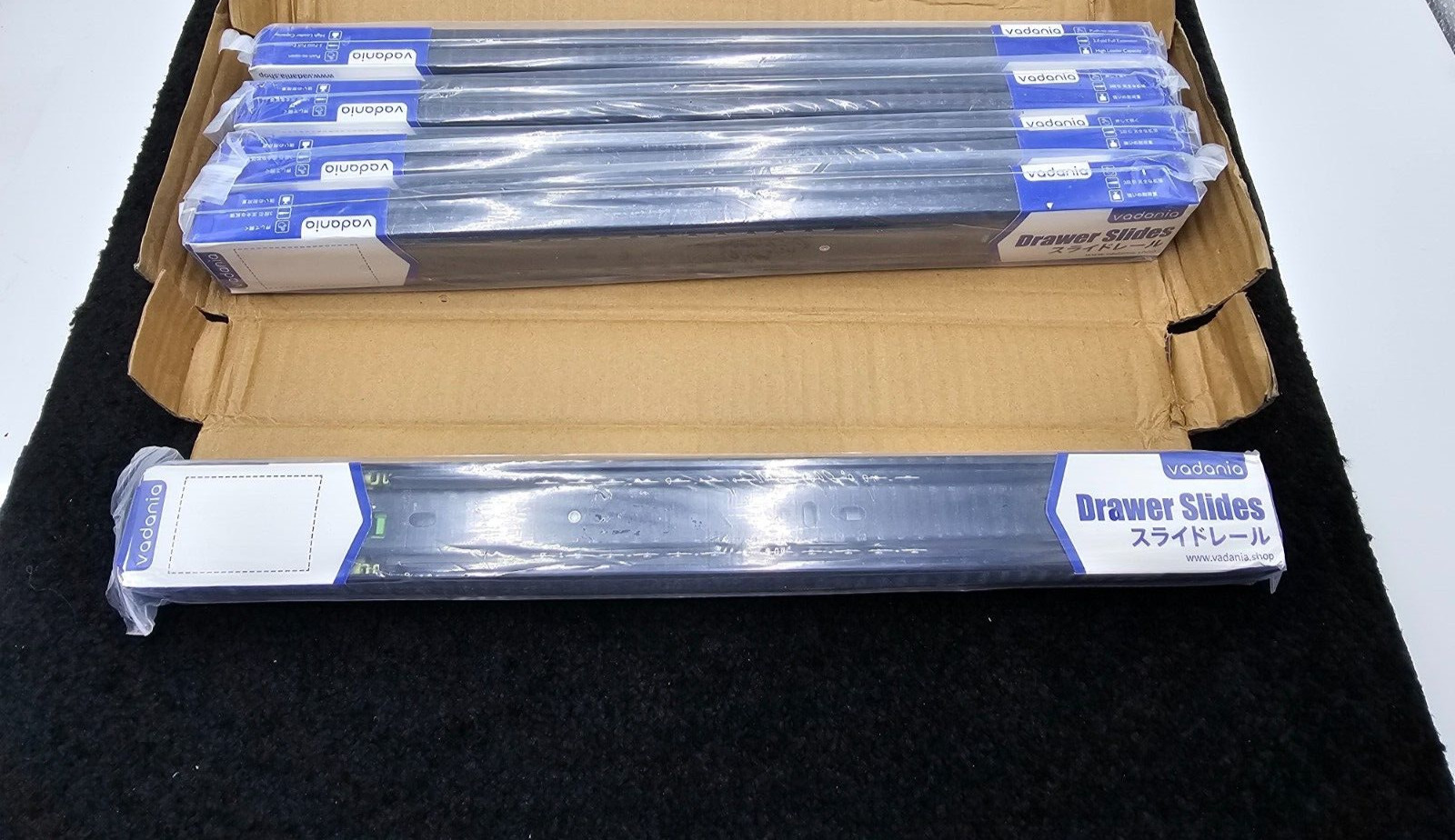 (QTY 5) VADANIA 16" Push to Open Drawer Slide F16in 3-Fold Full Extension