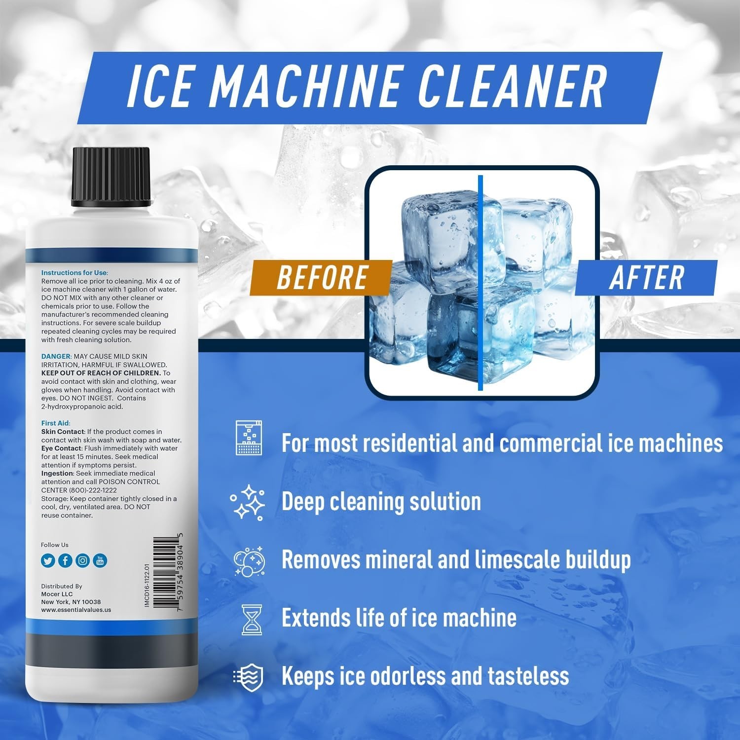 Fragrance-Free 16oz Descaler for Ice Machines - Compatible with All Major Brands
