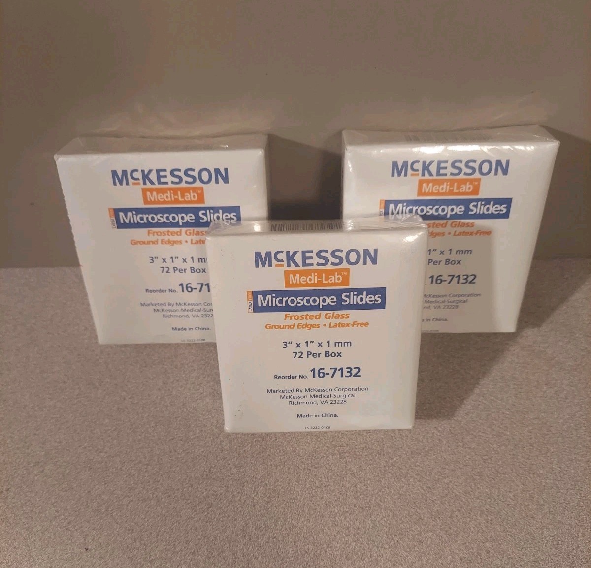Lot of 3 - McKesson Glass Microscope Slides 1" x 3" x 1 mm Frosted - 216 pcs
