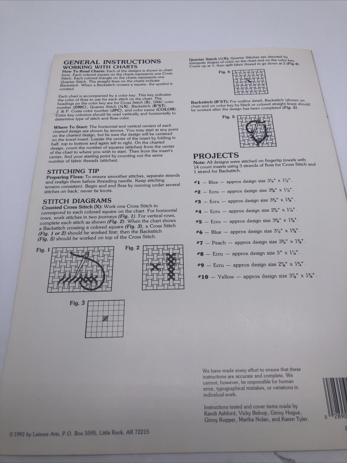 Leisure Arts Just Fingertips 3 Cross Stitch Patterns