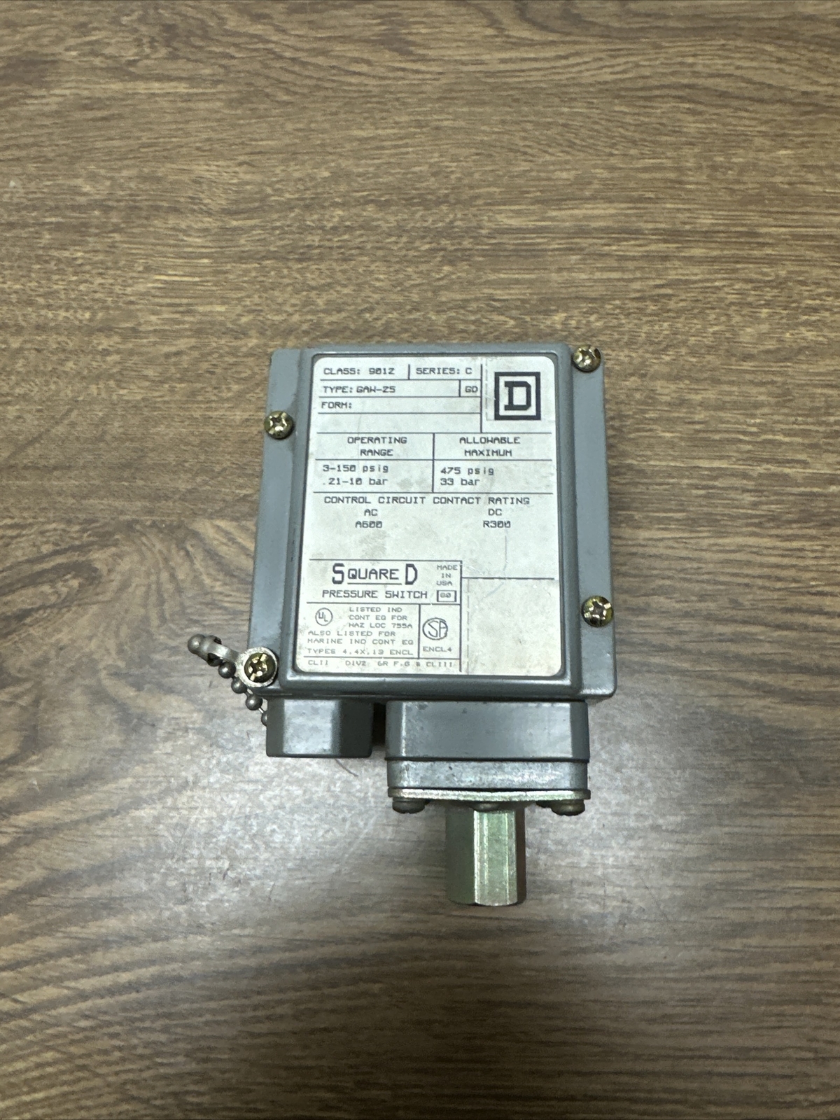 Square D,GAW-25,Pressure Switch