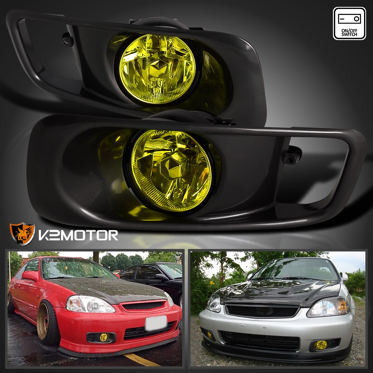 Fits 1999-2000 Honda Civic Si Yellow Bumper Fog Lights Driving Lamps Kit+Switch