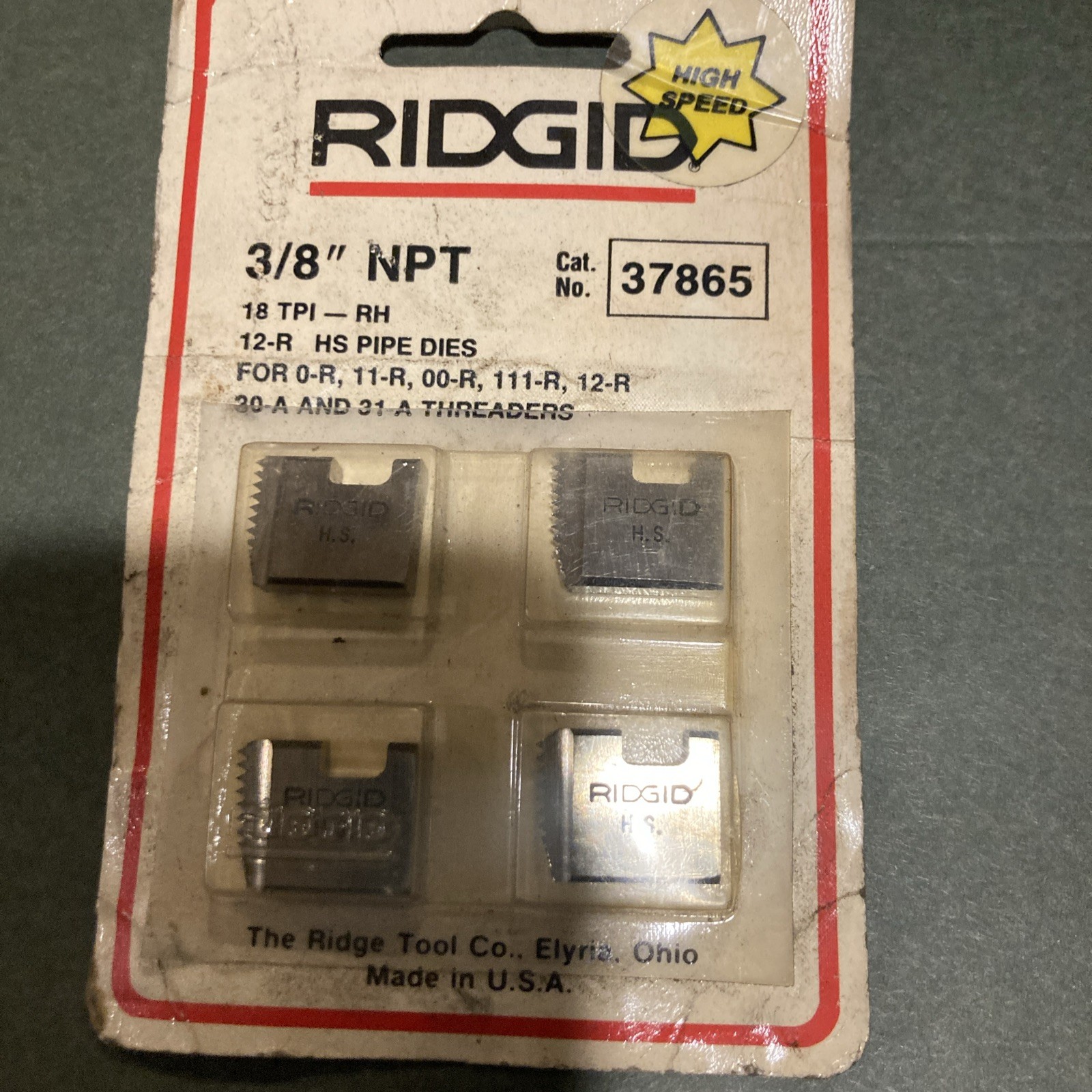 37865 HSS RIDGID 3/8”NPT 12R PIPE DIE, FITS 0-R, 11-R, 111-R, 12-R, NEW, USA