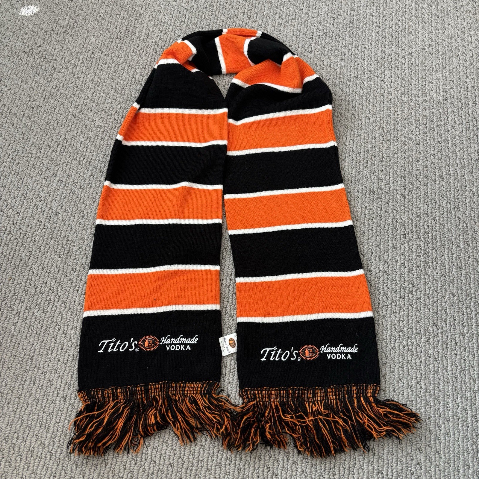 Tito's Handmade Vodka Embroidered Logo Promotional Winter Scarf Orange Black