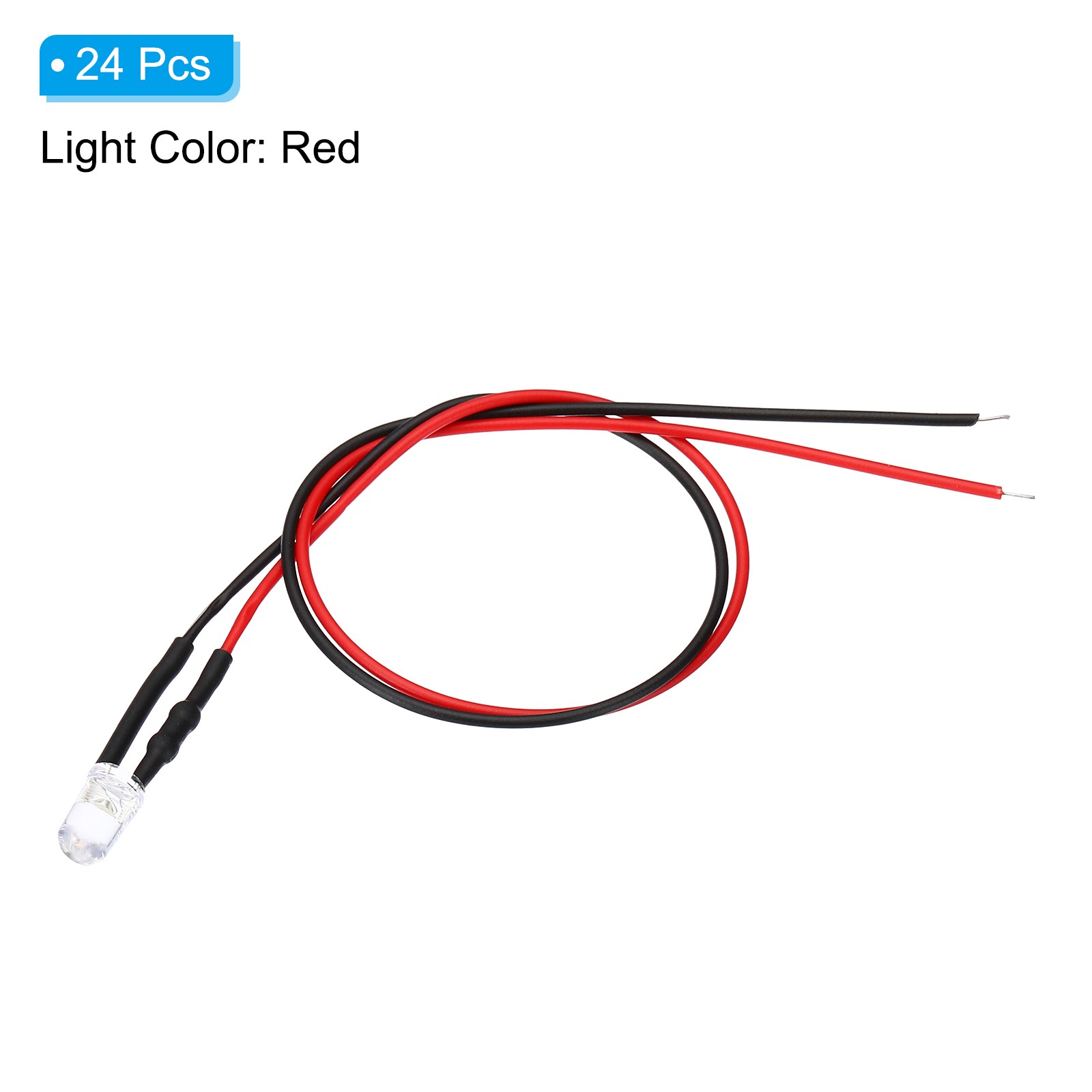 5mm LED Diode Light, 24 Pcs 9-12V DC Pre Wired Mini LED Lights, Red