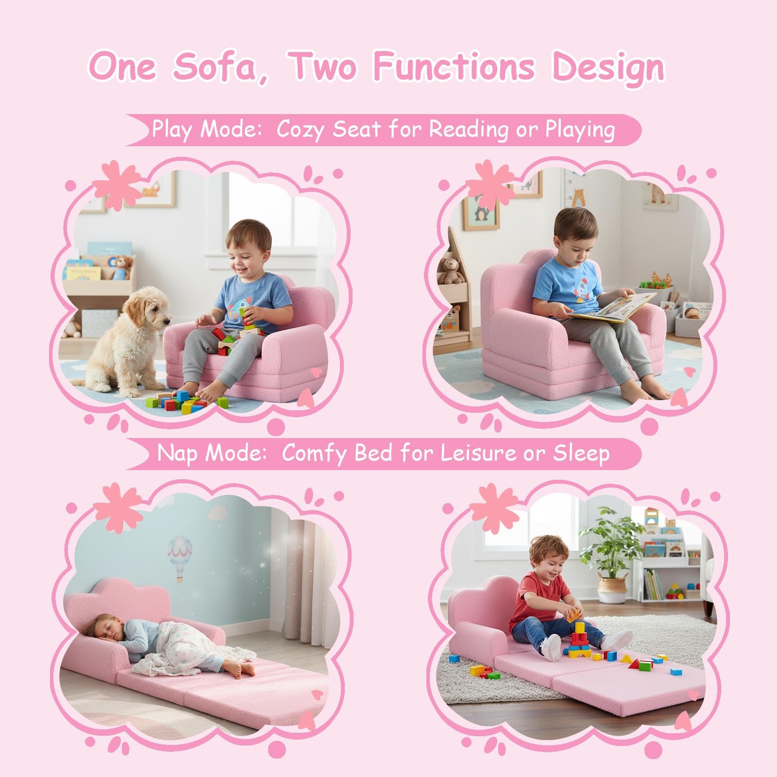 Sofa, 2-in-1 Soft Couch Fold Out, Cloud-Like Comfy Couch Reading Chair with C...