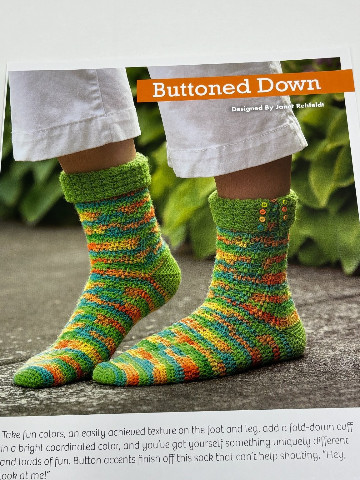 Buttoned Down Janet Rehfeldt Crochet Sock Pattern Easy Skill Book Pages