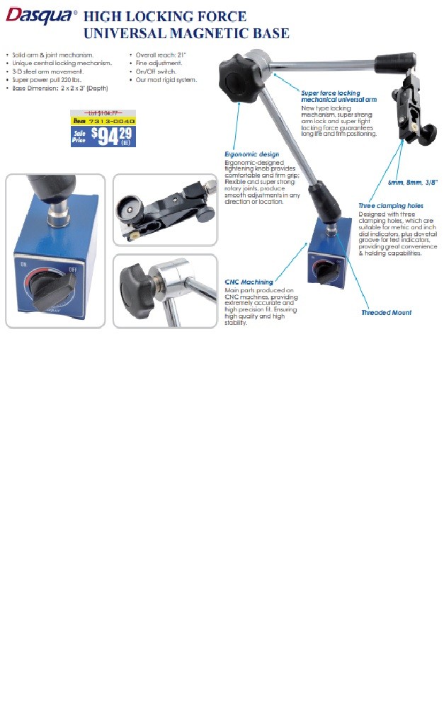 DASQUA HIGH LOCKING FORCE UNIVERSAL MAGNETIC BASE (7313-0040)