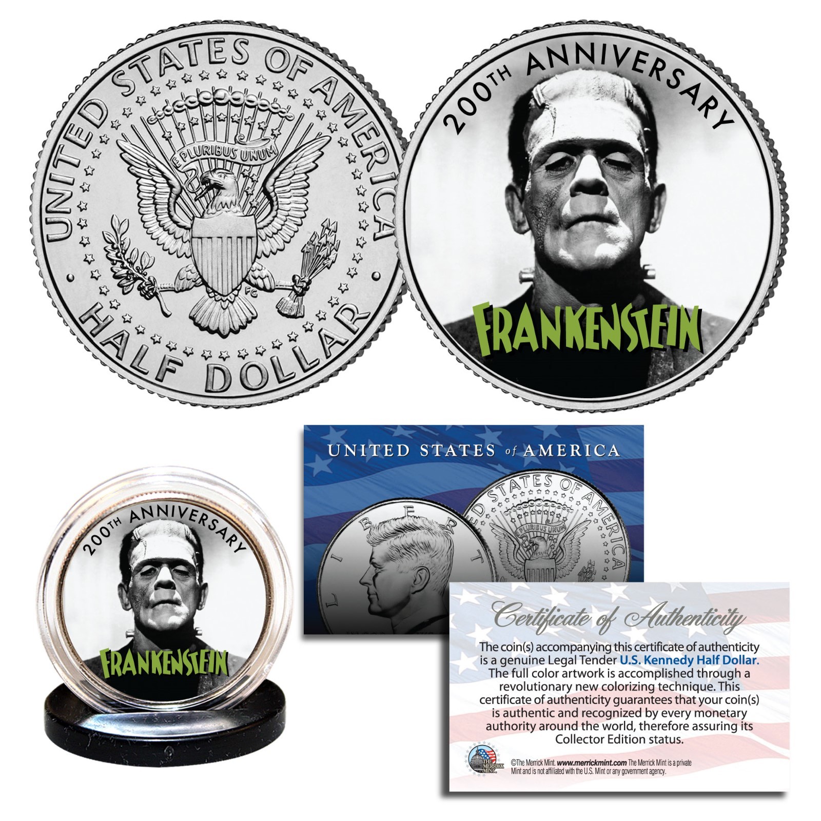 FRANKENSTEIN 200TH Anniversary 1818-2018 Official Kennedy Half Dollar U.S. Coin