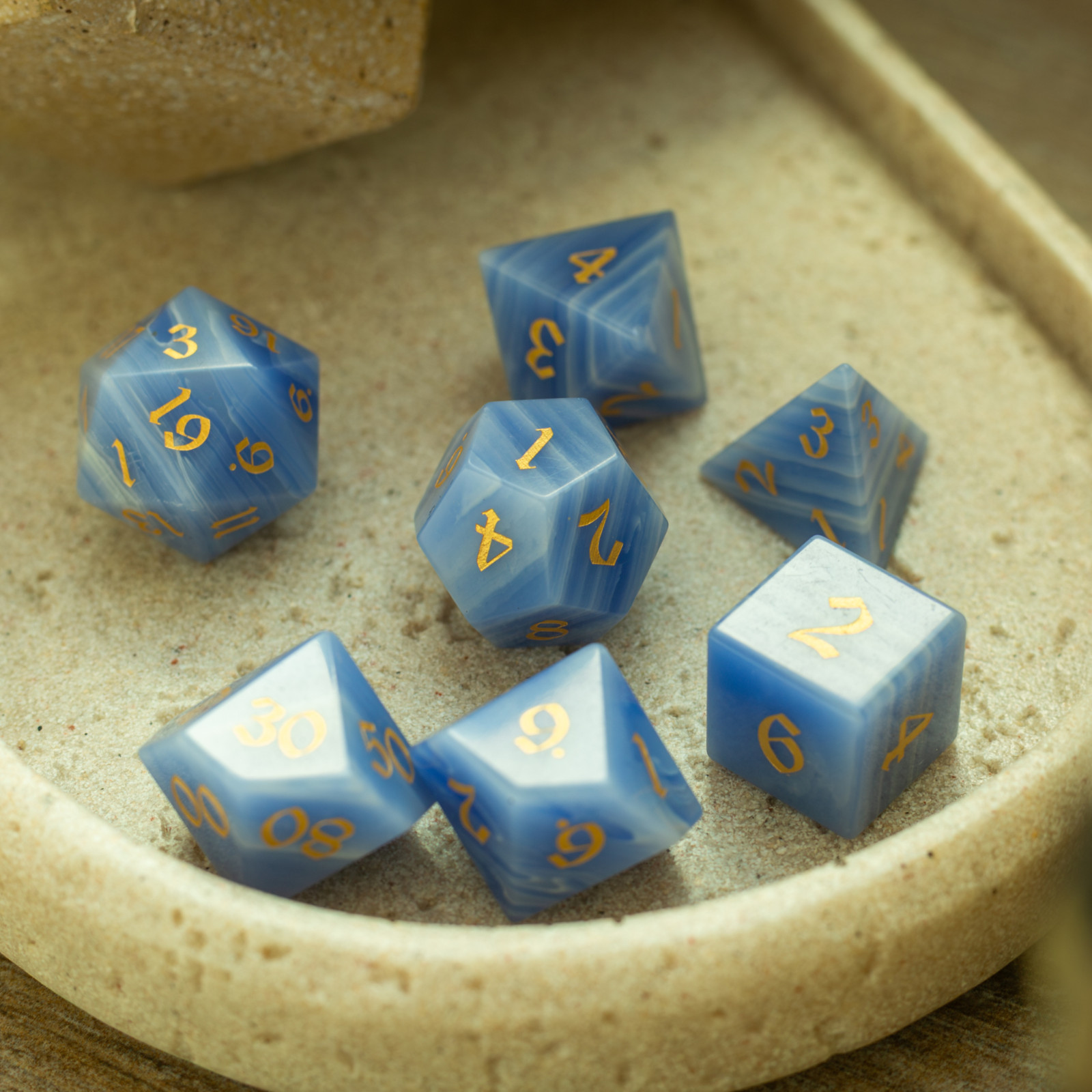 Blue Lace Agate Eye Gemstone DND Dice Set