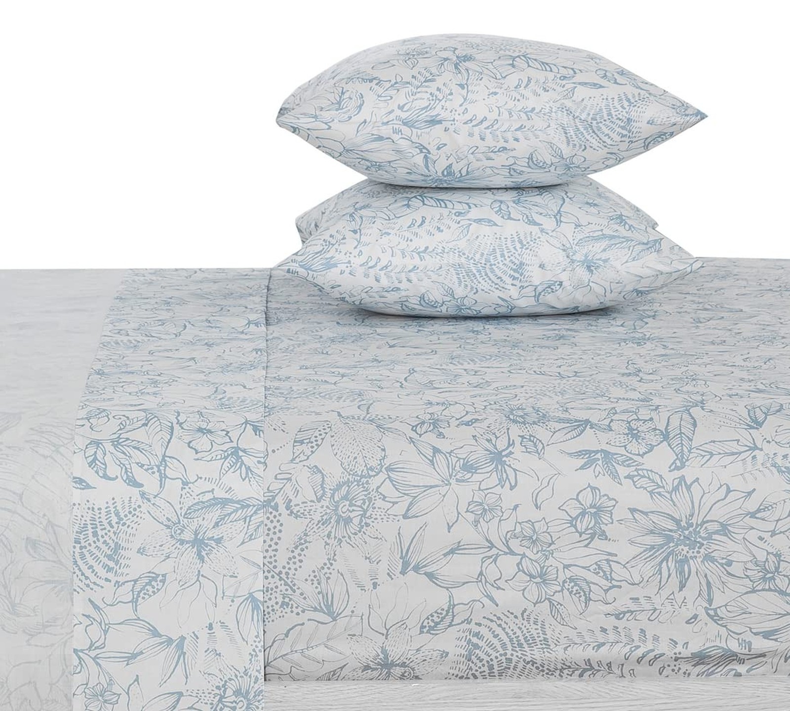 DAUAOTO Cotton Sheets Set Full Size 4 Pieces Flower Bedding Sets, Aqua Blue F...