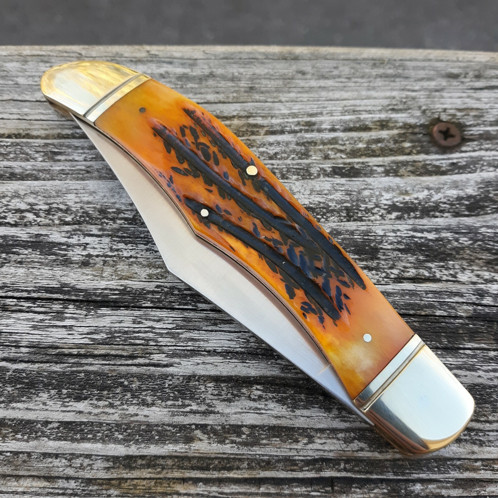 Hunter's Classic NAHC Folding Knife Stainless 4" Blade Orange Jigged Bone Handle