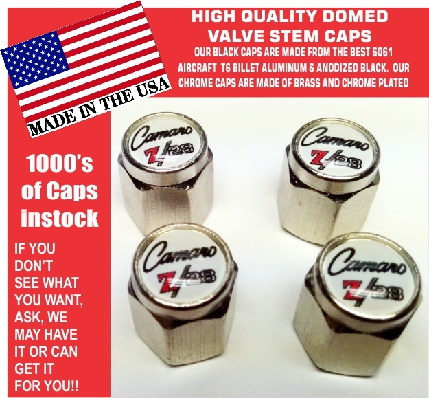 4 Chrome & White Z28 Chevrolet Super Sport SS Rally Sport  RS Valve Stem Caps
