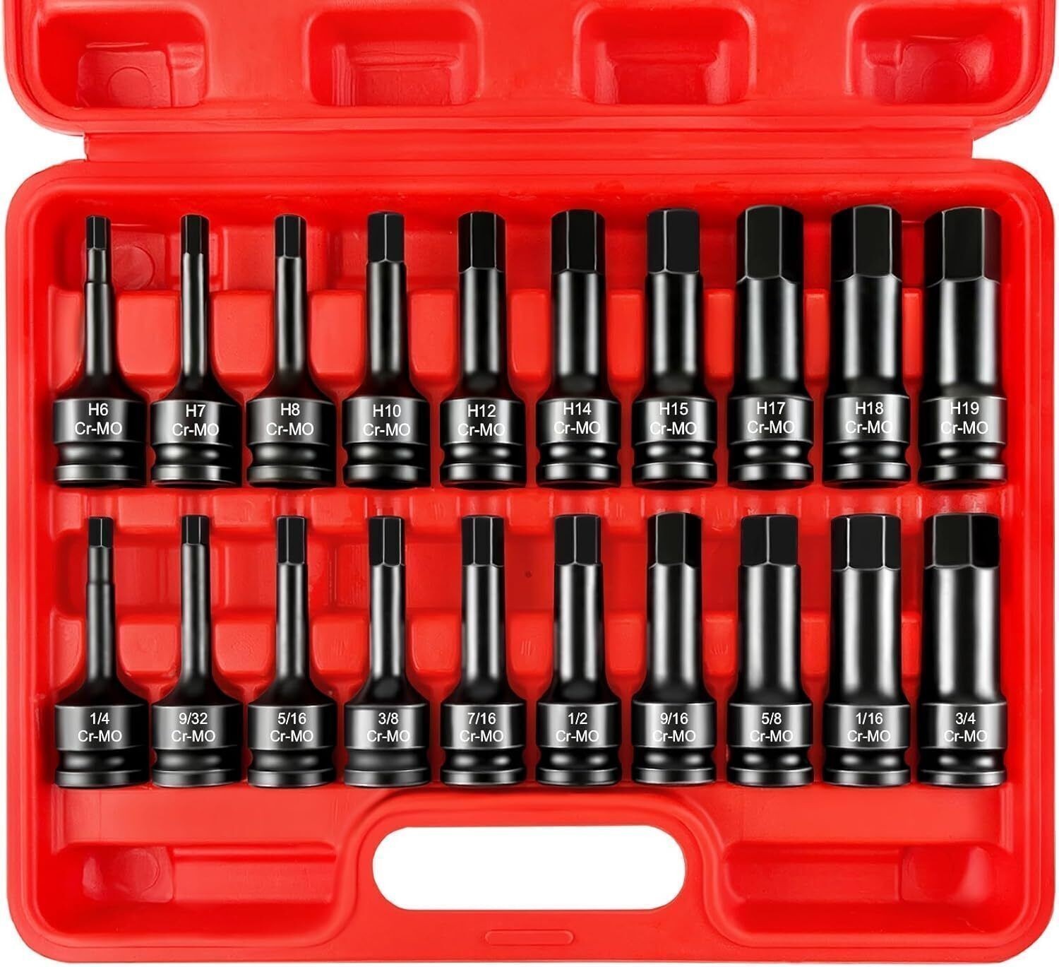 1/2" Drive Master Impact Hex Bit Set 20 Piece Hex Driver Sockets SAE & Metric