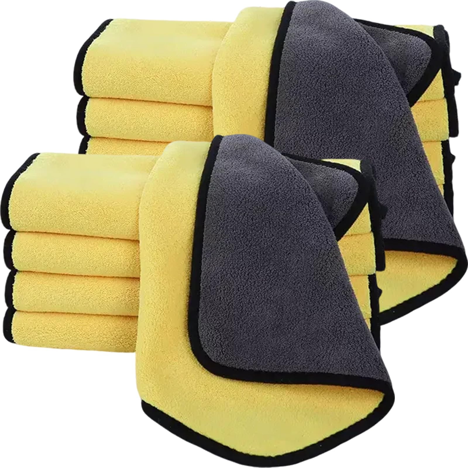 10 Pack Premium Microfiber Towels Coral velvet 11.8" x 15.7", Yellow/Grey