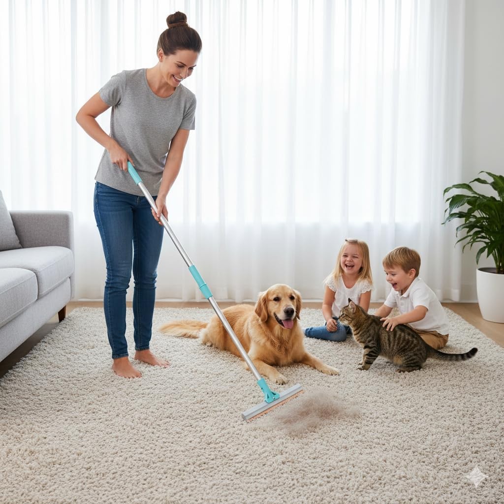 Telescopic Carpet Rake for Pet Hair, 36-55" Adjustable Rug Rake to Remove Dog...