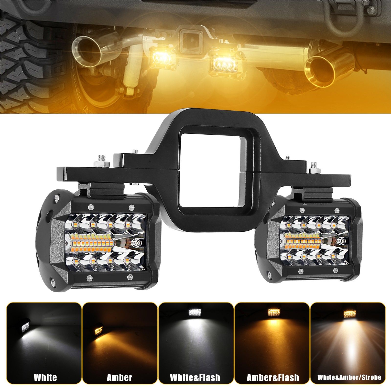 Trailer Tow Hitch Mounting Bracket + 4" inch LED Work Light Backup Reverse Truck