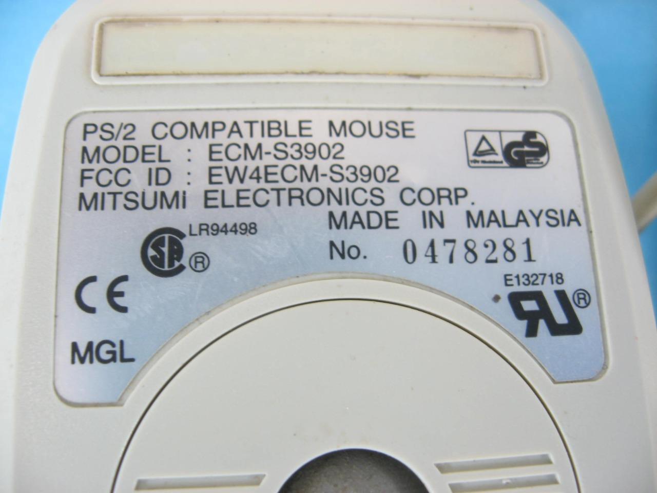 Mitsumi PS/2 Two Button Wired Ball Mouse ECM-S3902 Cleaned Tested Good Quality