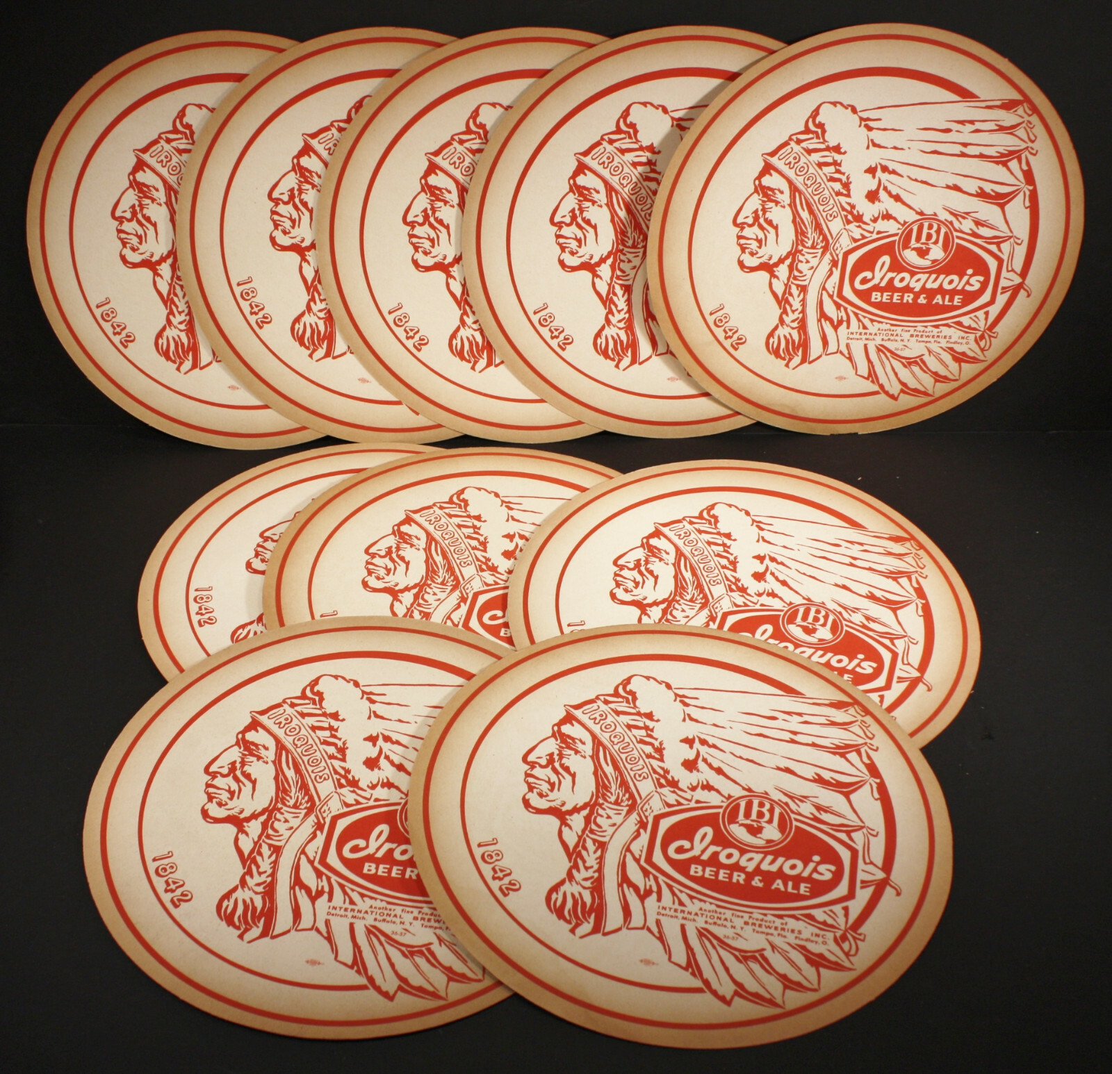 10 New Old Stock Iroquois Beer & Ale (IBI) 10 ¼” Inch Tray Liners. Circa 1950's