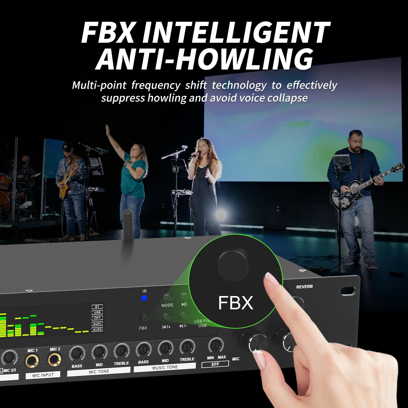 LD300 Professional KTV Digital Pre-stage Effector Anti-howling Audio Processor