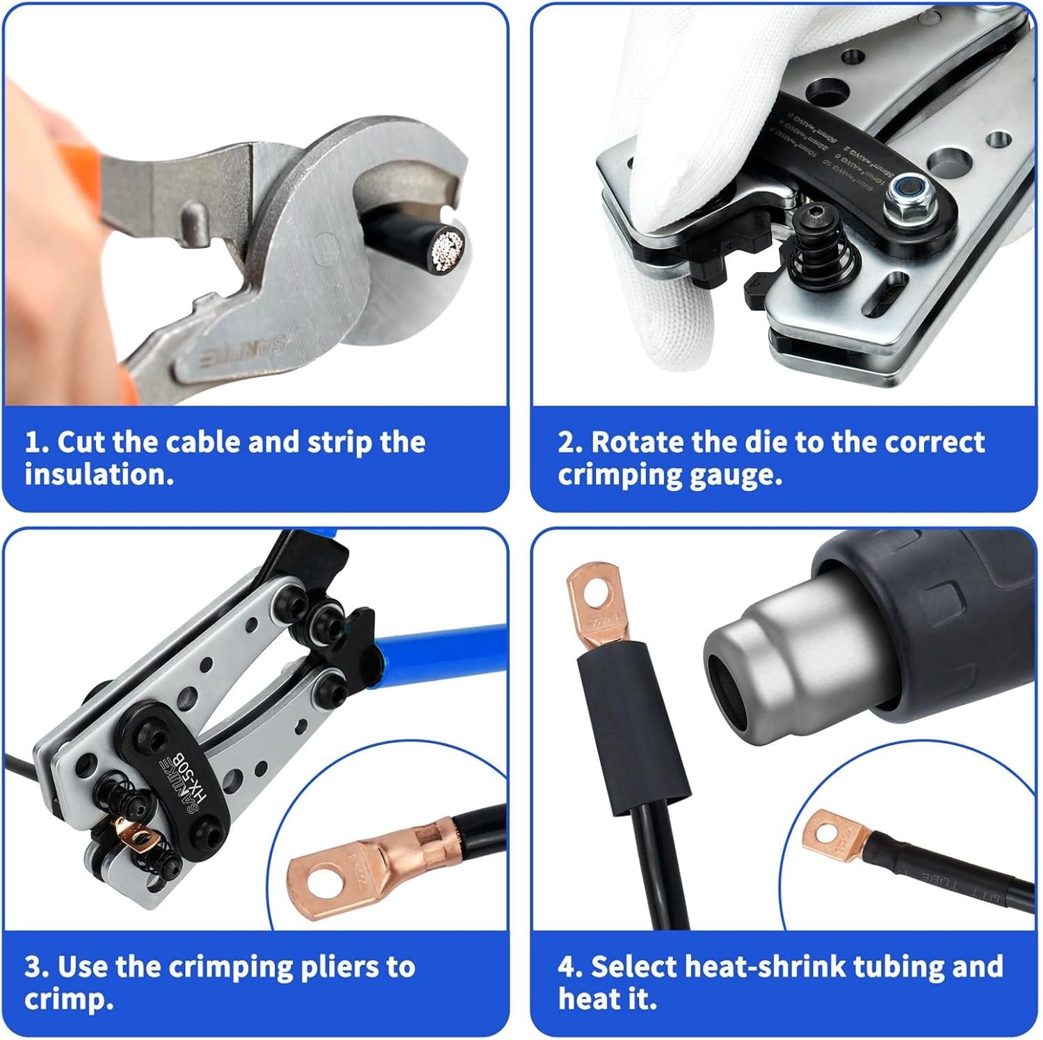 Battery Cable Lug Crimping Tool Kit with Cable Cutter 60pcs Ring Terminals 60pcs