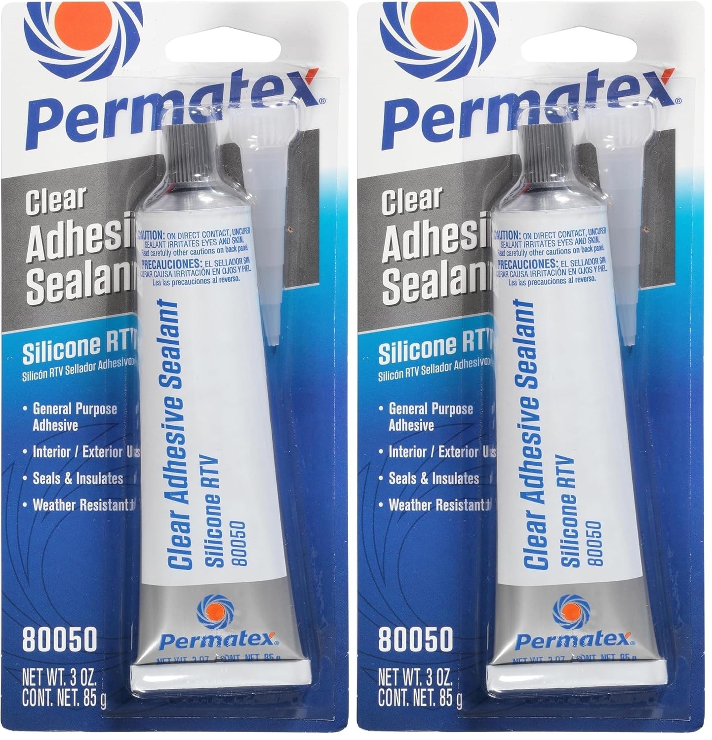 Permatex 80050 Clear RTV Silicone Adhesive Sealant, 3 oz, pack of 2