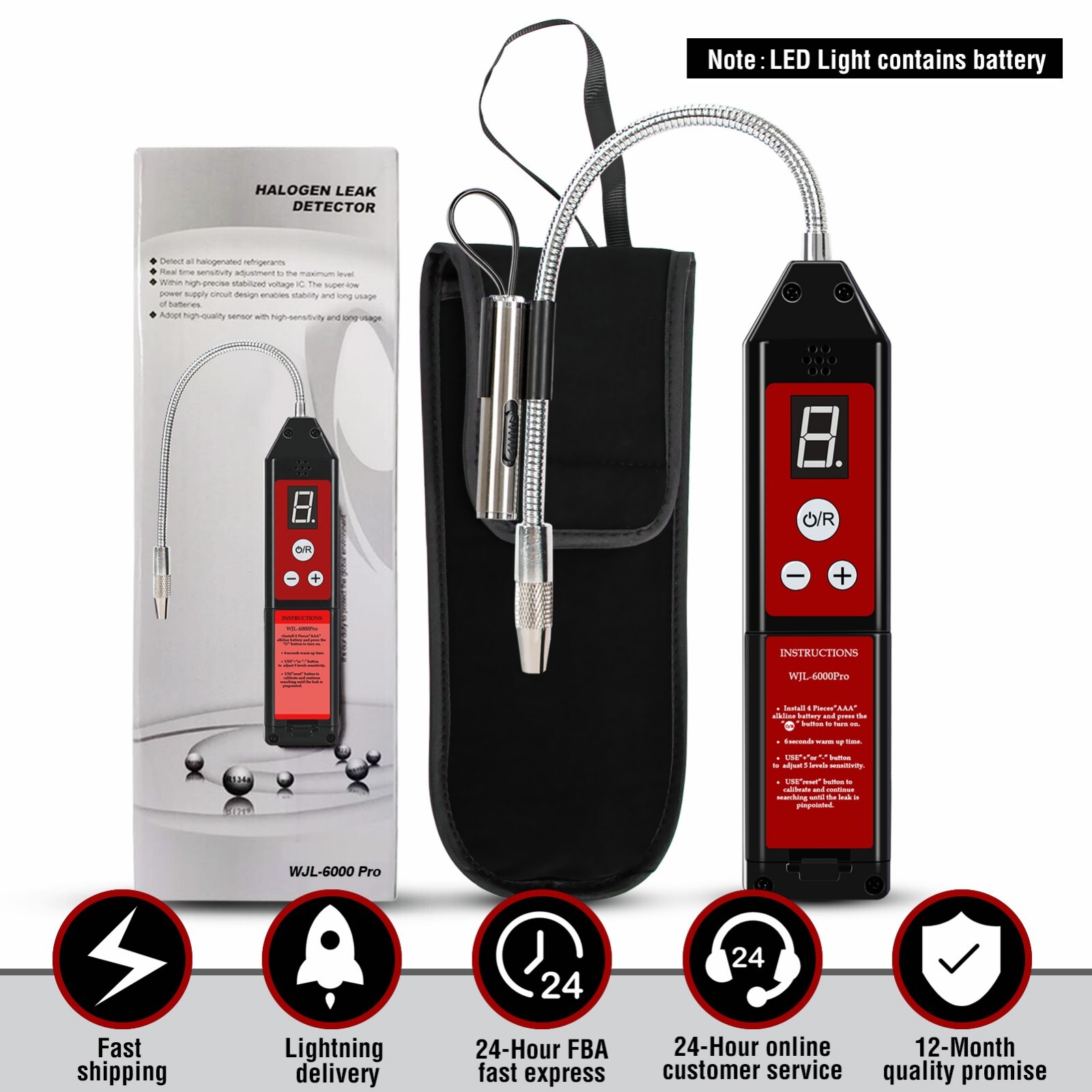 Refrigerant Leak Detector with LED Light, Halogen Leak Detector （Red）