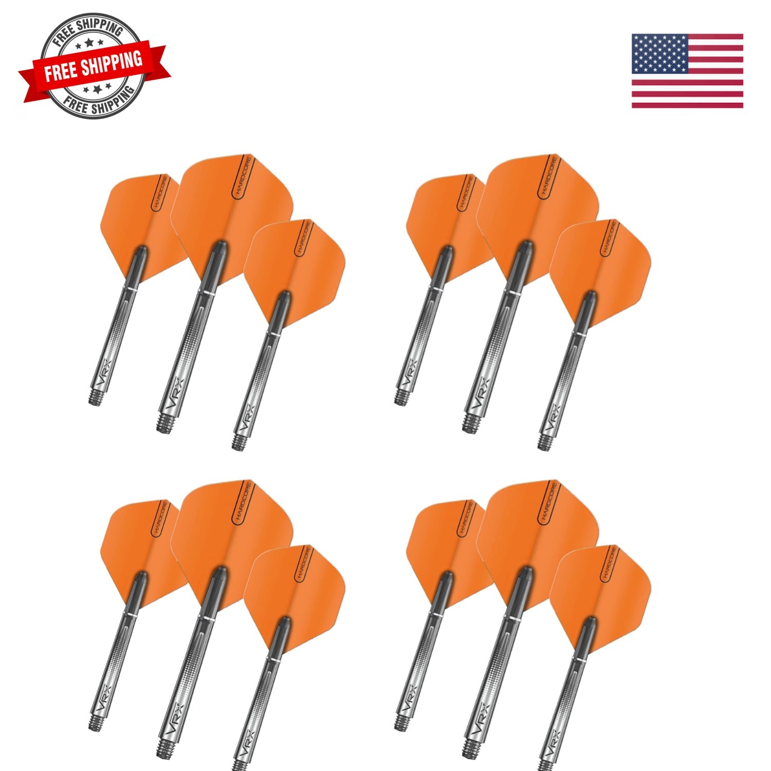 Dart Flights and Shafts Stems Combo Set - Hardcore Flights and VRX Shafts