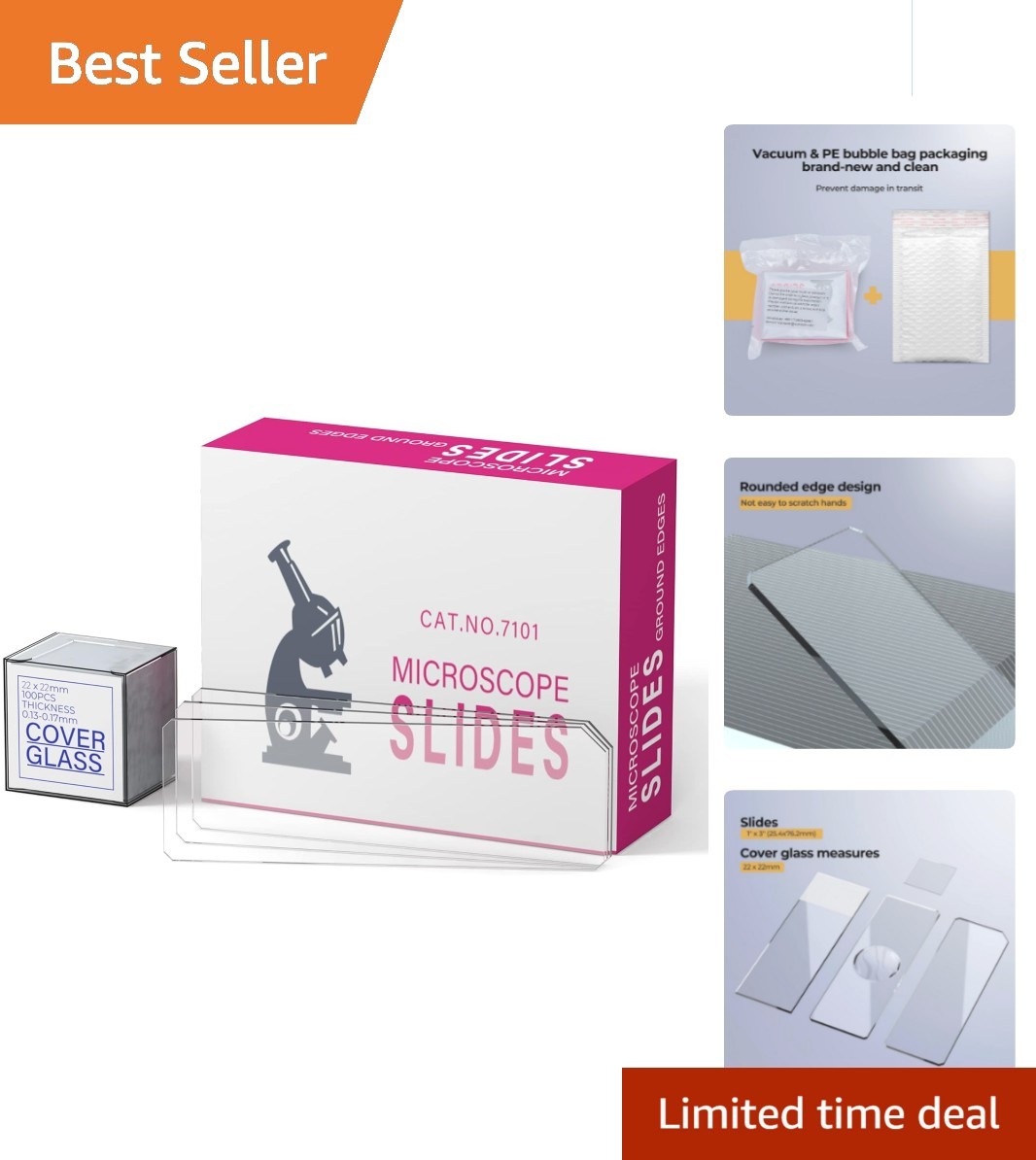 50 Pcs Rounded Edge Microscope Slides & 100 Pcs Coverslips - Double Protected