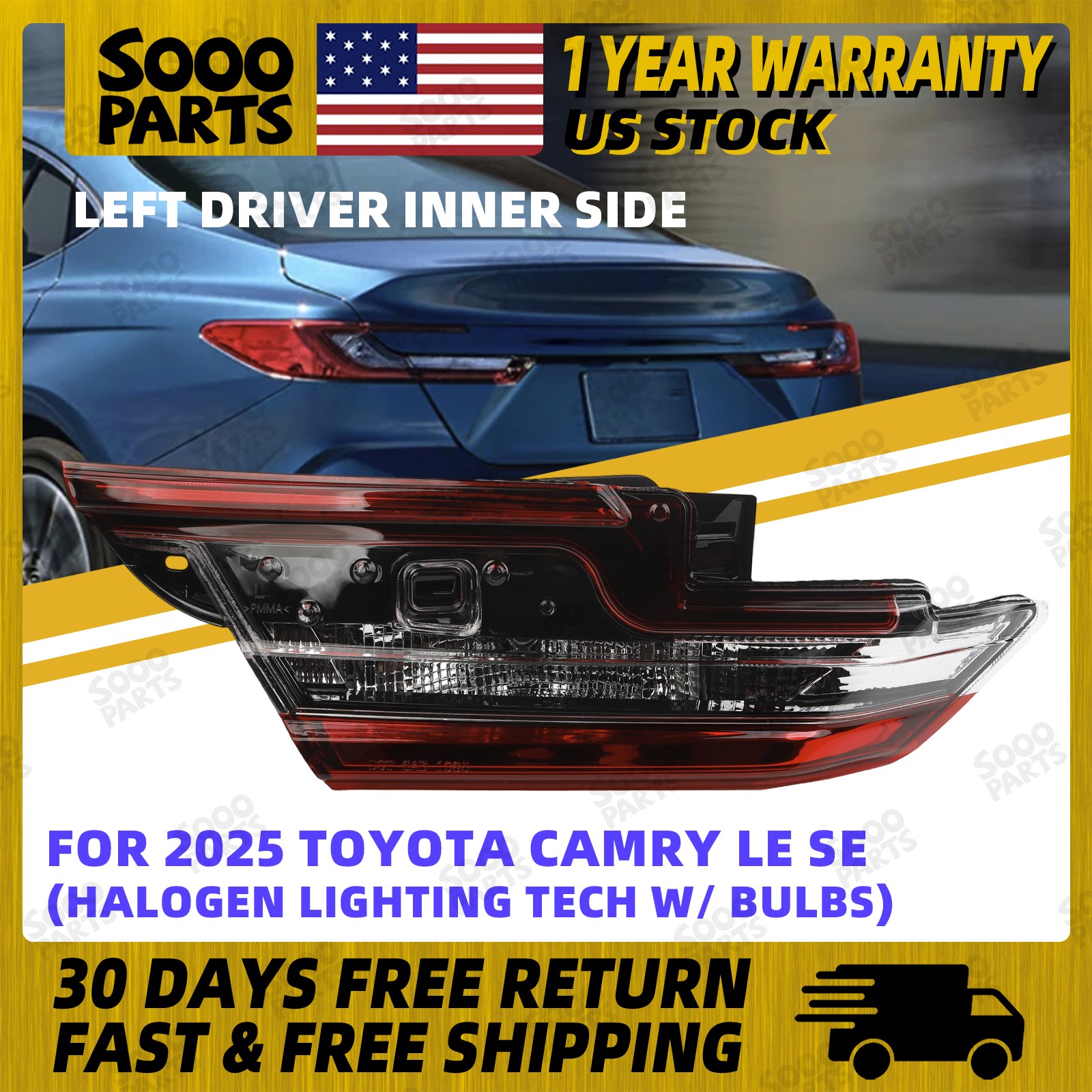 Left Driver Inner Side Halogen Tail Light Rear Lamp For 2025 Toyota Camry LE SE