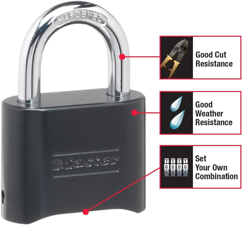 Master Lock Black Combination Lock, Customizable Combo Padlock, Indoor and Outdo