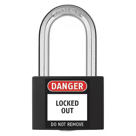 Zoro Select 48Jr43 Lockout Padlock, Keyed Different, Aluminum, Black, 1 7/16