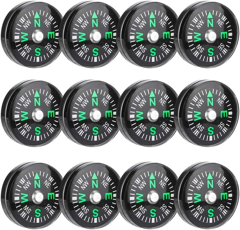 Pocket Compass, 20mm 12pcs Mini Oil Filled Compass for Hiking Black