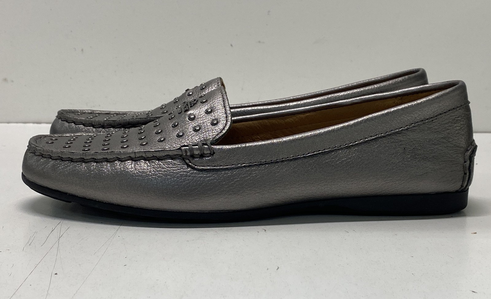 Coach Grey Studded Driving Moccasin Loafer Women 8B