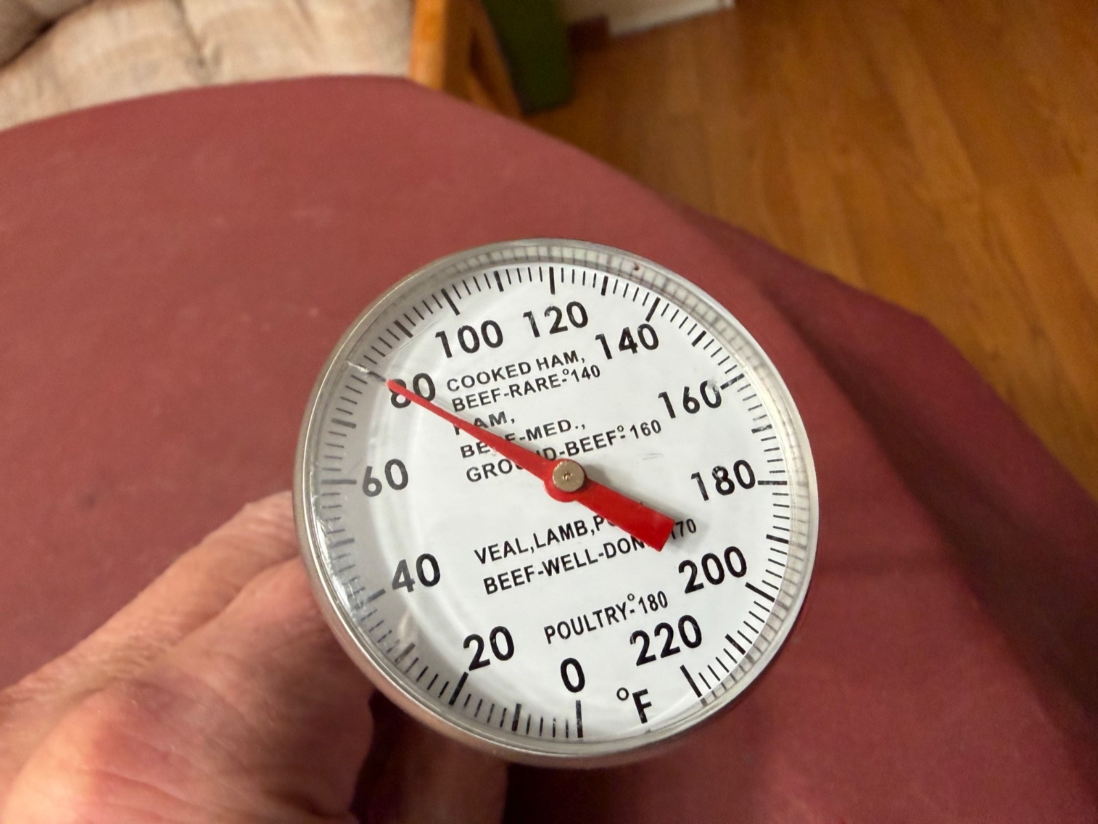 Vintage Glass Dome Shaped Meat Thermometer, Analog Dial, Kitchen Tool, 5-1/2"