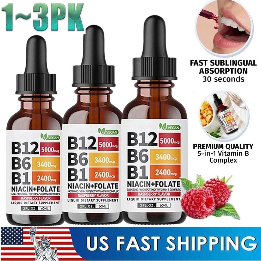 5- IN-1 Vitamin B Complex B12 Sublingual Liquid Drops B6 B1 + Niacin & Folate US