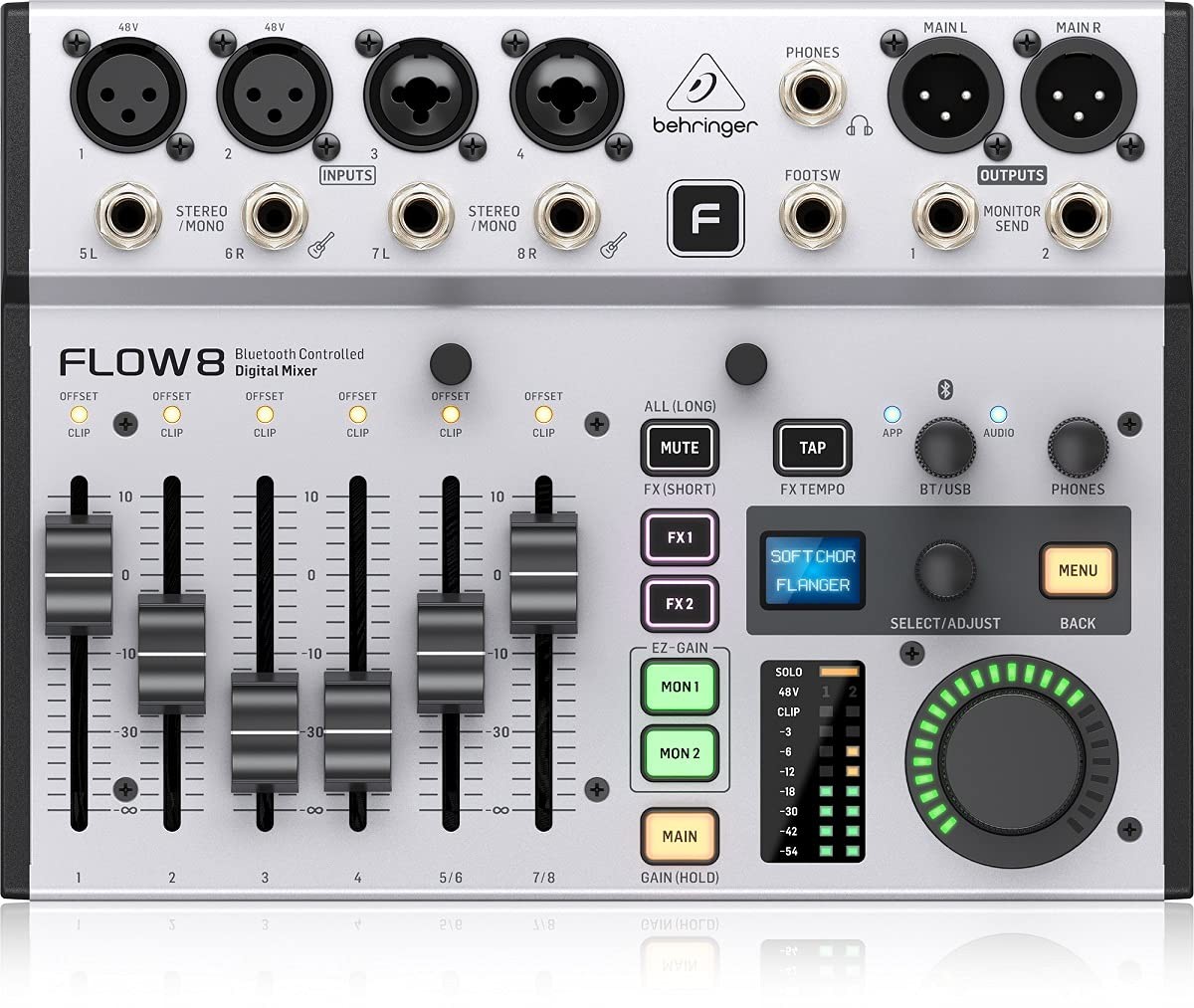 FLOW 8 8-Input Digital Mixer with Bluetooth Audio and App Control, 60 mm Chan...