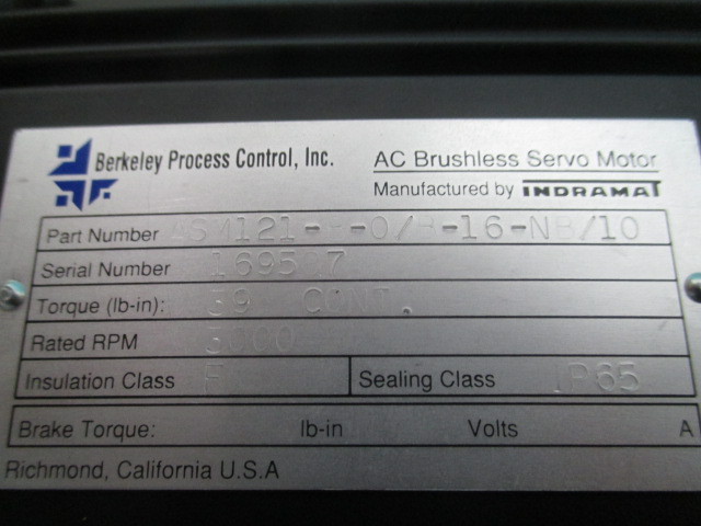 Berkeley Process Control ASM121-B-0B-16-NB10 AC Brushless Servo Motor, 422418