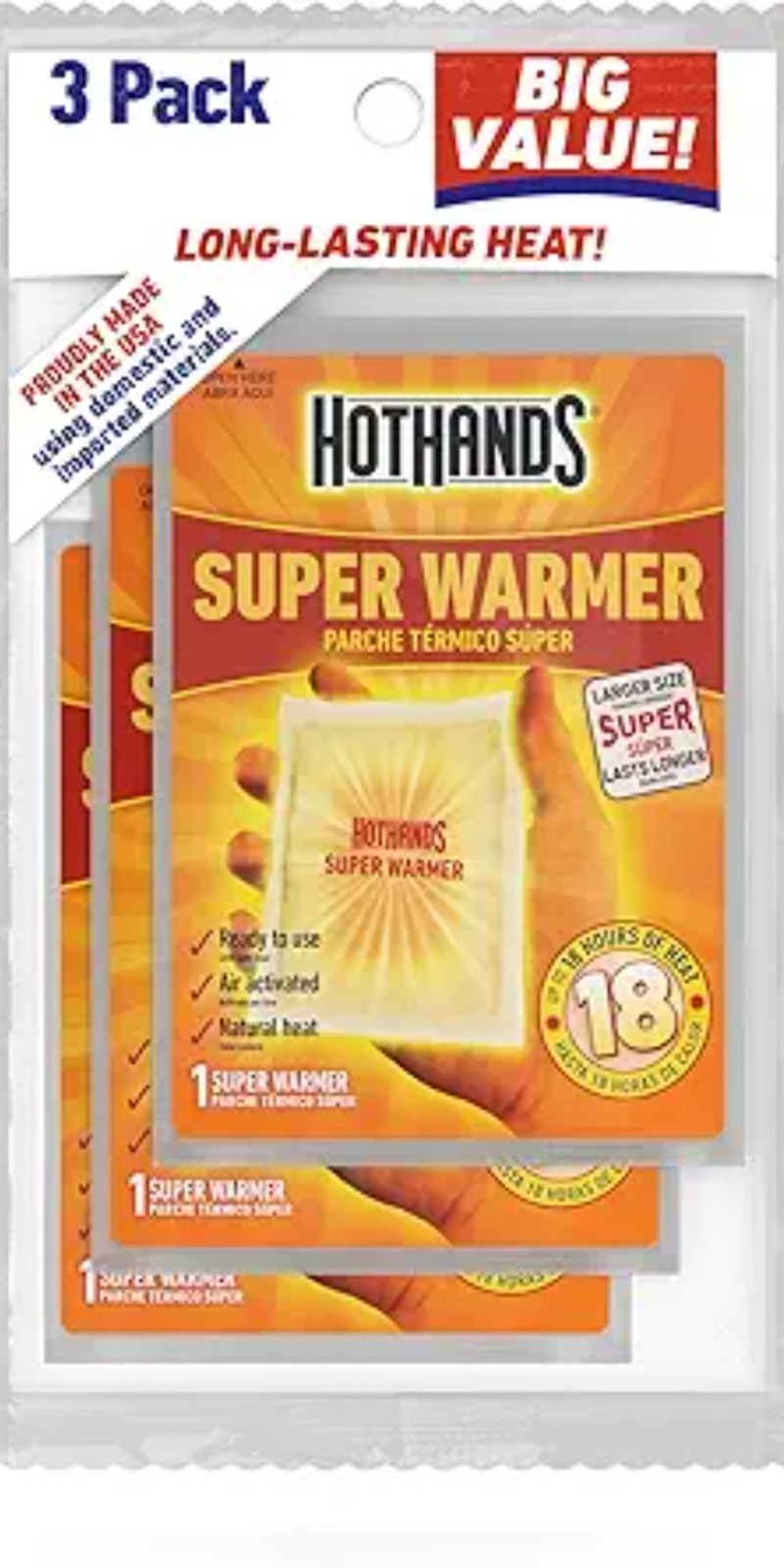HotHands Body & Hand Super Warmers 3-Pack – Calentadores Corporales de 18 Horas