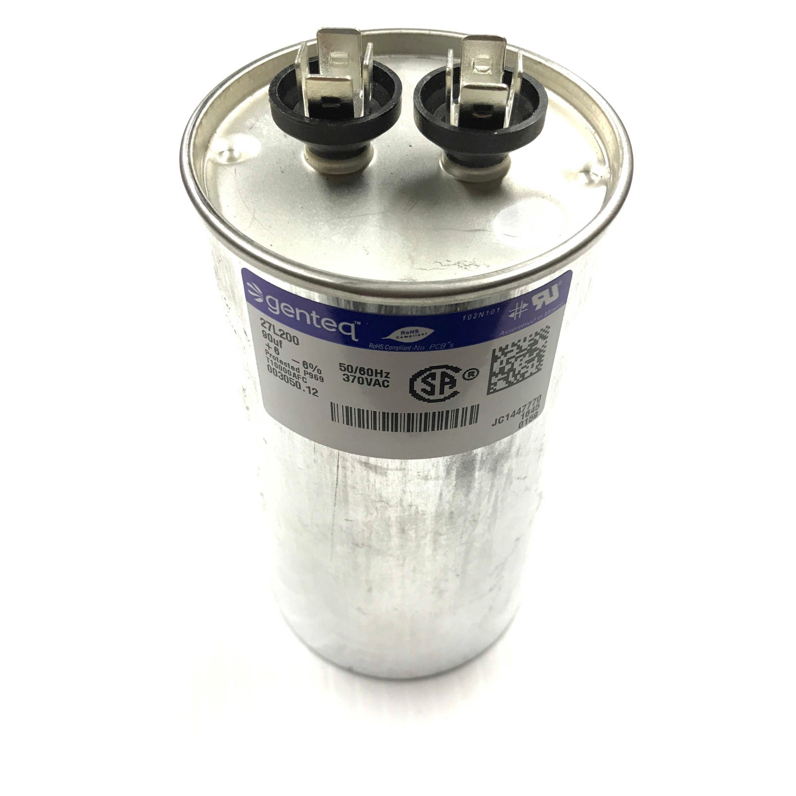 Leeson 003050.12 Run Capacitor, 370 VAC 50/60Hz, 90 µF, (Genteq), 27L200