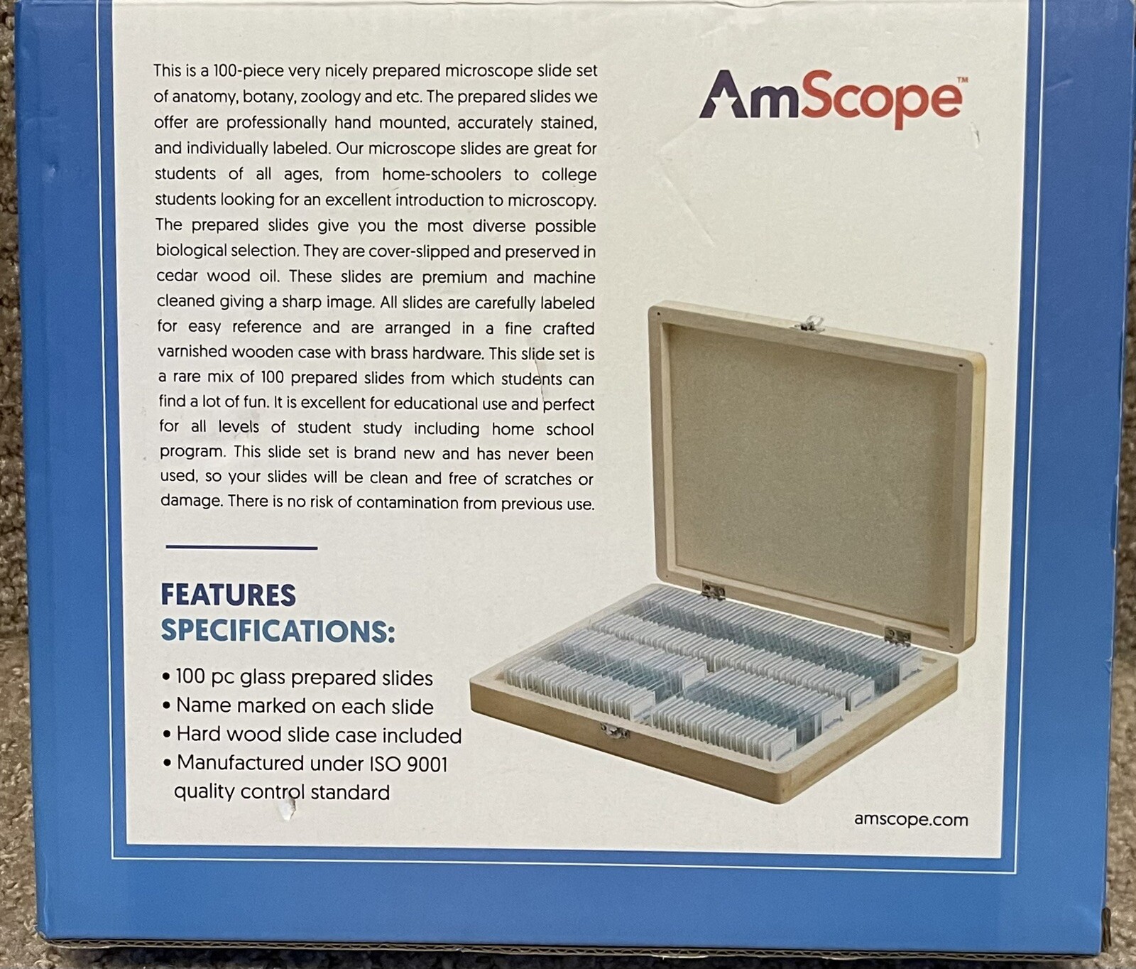 AmScope PS100A 100 Homeschool Biology Prepared Microscope Slides - Set A
