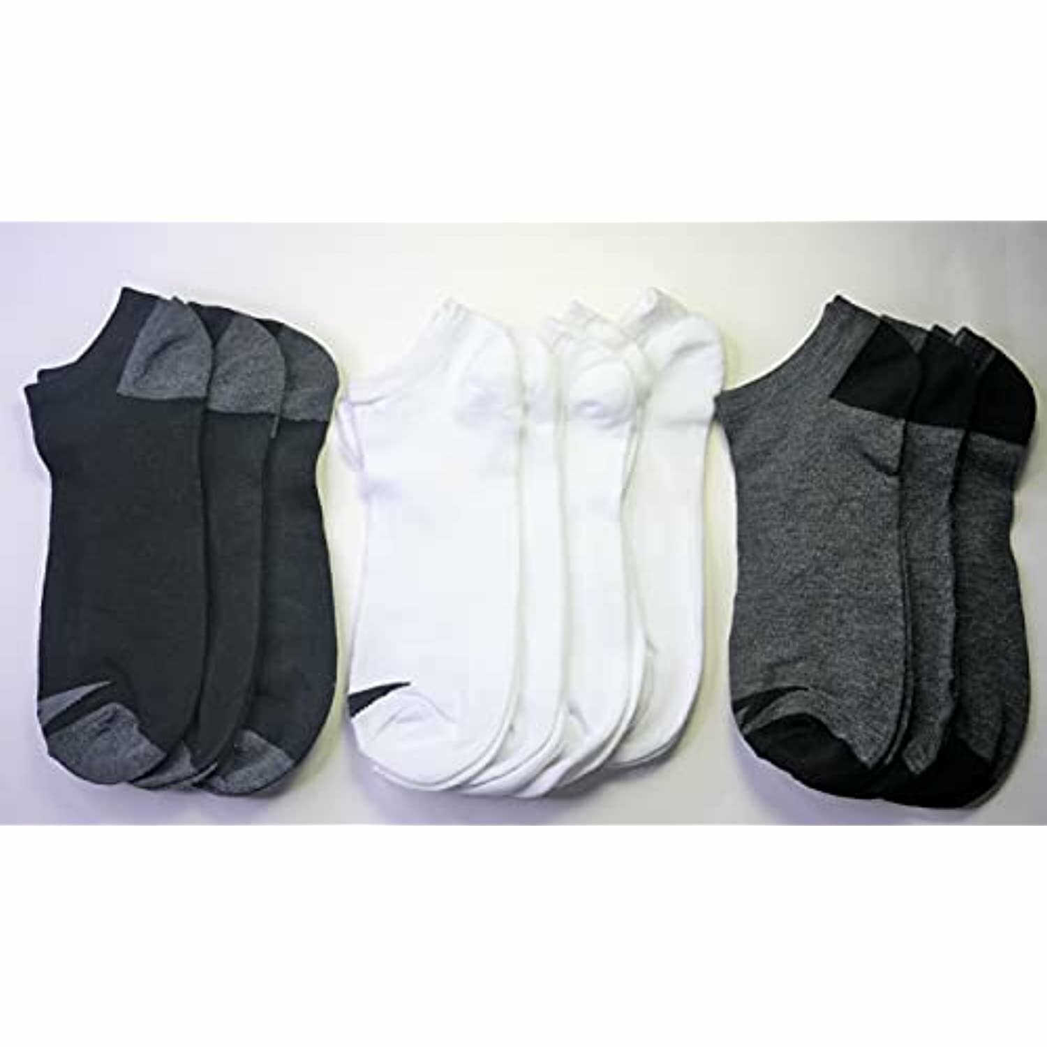 Men's Lightweight No show socks Multi-color White Black & Gray 10-Pair Size 6-12