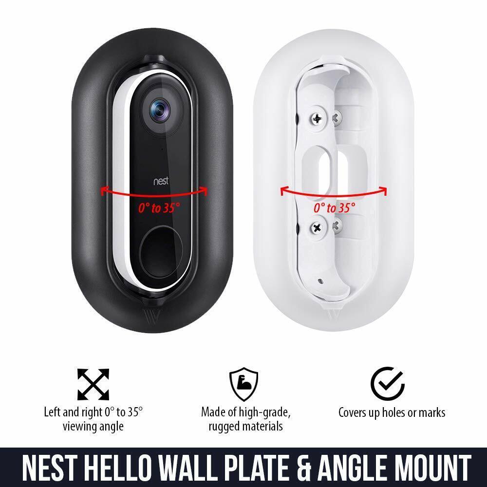 Wasserstein Wall Plate and Angle Mount Compatible With Google Nest Hello - Black