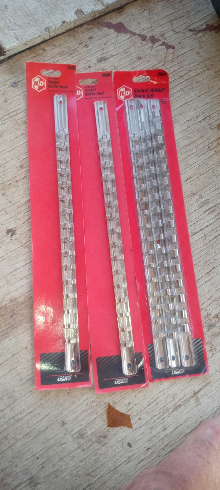 Vintage KD Tools USA 1/4" 3/8" 1/2" Drive Socket Rack Set + BONUS 1/4" Rack NOS
