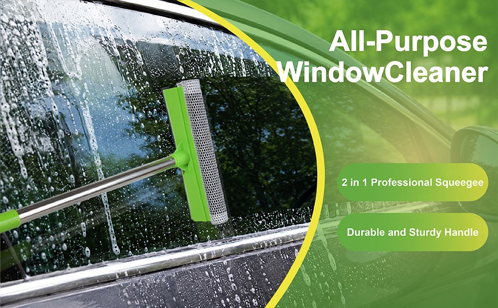 2 in 1 Window Squeegee with 55" Long Stainless Steel Handle,Sponge Car Squeegee